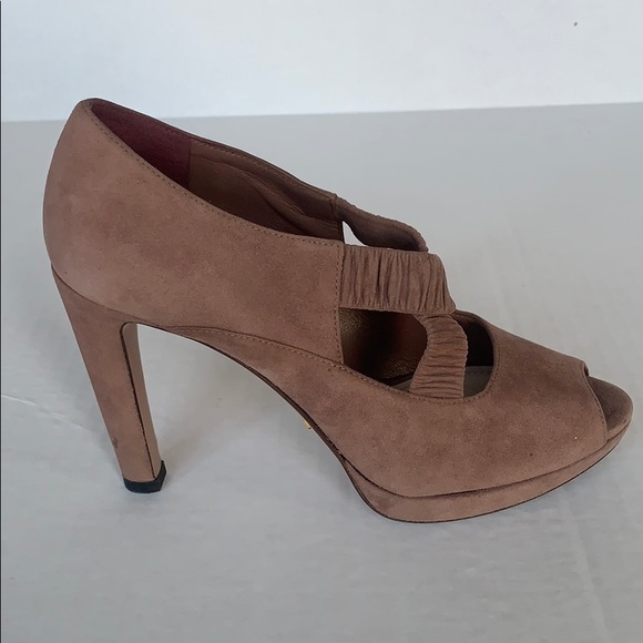 PRADA | Suede Crossover Blush Peep-Toe Pumps Sz 37 - Picture 4 of 16